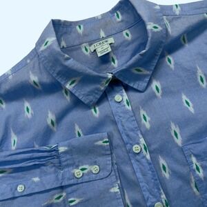 J.Crew Ikat Print Button Up Shirt Womens XL Tie Waist Long Sleeve Blue